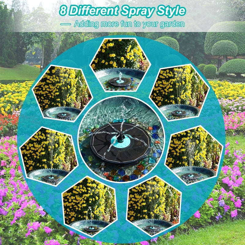 GAIZERL Solar Fountain with Cyan Flower - Attract Birds - Upgrade 3.5W Solar Bird Bath Fountains, Solar Powered Water Feature Fountain Pump with 7 Nozzles for Hummingbirds, Garden, Pool, and Pond - Image 2